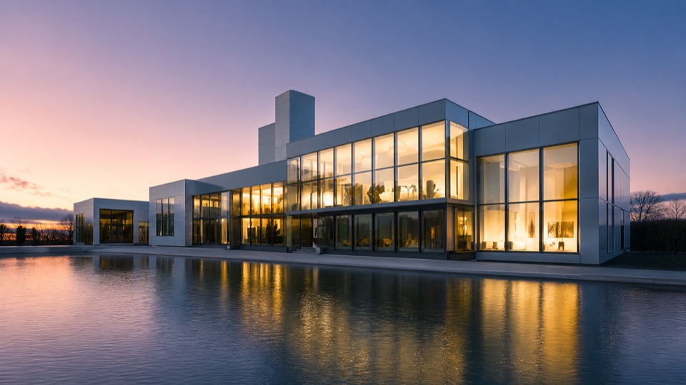 Modernes Kulturgebäude am Abend